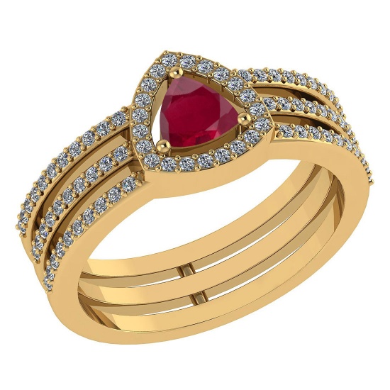 Certified 0.91 Ctw Ruby And Diamond 14k Rose Gold Halo Anniversary Ring Made In USA