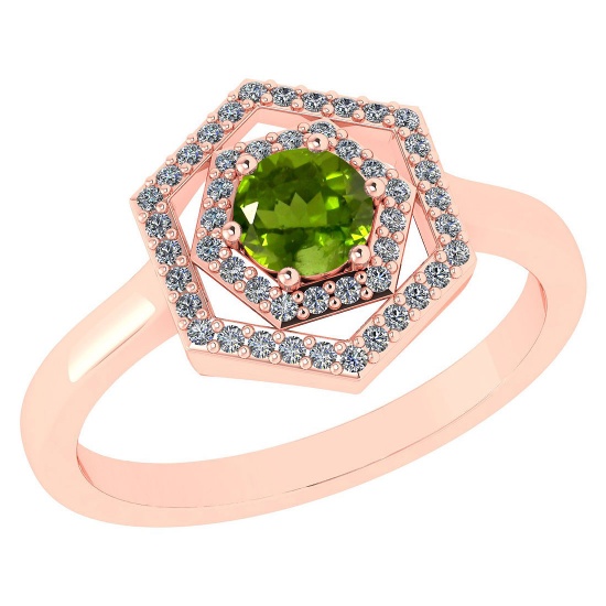 Certified 0.69 Ctw Peridot And Diamond 14k Rose Gold Halo Ring VS/SI1