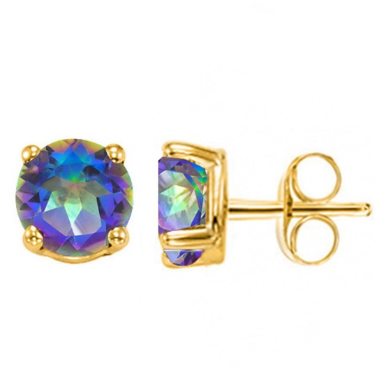 1.55 CT OCEANIC BLUE MYSTIC QUARTZ 10KT SOLID YELLOW GOLD EARRING