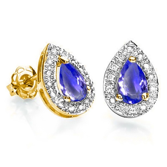 0.61 CT TANZANITE AND ACCENT DIAMOND 10KT SOLID YELLOW GOLD EARRING