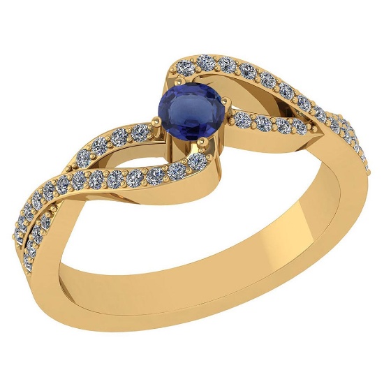 Certified 0.61 CTW Blue Sapphire And Diamond 14k Yellow Gold Halo Ring