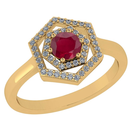 Certified 0.69 Ctw Ruby And Diamond 14k Yellow Gold Halo Ring VS/SI1