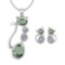 Certified 2.37 Ctw Green Amethyst And Diamond Cat Necklace + Earrings Jewelry Set For Styles Female