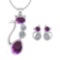 Certified 2.37 Ctw Amethyst And Diamond Cat Necklace + Earrings Jewelry Set For Styles Female 14K Wh
