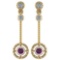 Certified 0.31 Ctw Amethyst And Diamond Wedding/Engagement Style 14K Yellow Gold Drop Earrings