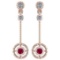 Certified 0.31 Ctw Ruby And Diamond Wedding/Engagement Style 14K Rose Gold Drop Earrings (SI2/I1)