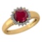 Certified 1.48 Ctw Ruby And Diamond Wedding/Engagement Style 14k Yellow Gold Halo Rings