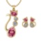Certified 2.37 Ctw Pink Tourmaline And Diamond Cat Necklace + Earrings Jewelry Set For Styles Female