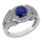 Certified 1.58 Ctw Blue Sapphire And Diamond Wedding/Engagement Style 14k White Gold Halo Rings