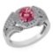 Certified 1.58 Ctw Pink Tourmaline And Diamond Wedding/Engagement Style 14k White Gold Halo Rings