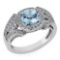 Certified 1.58 Ctw Aquamarine And Diamond Wedding/Engagement Style 14k White Gold Halo Rings