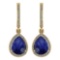 Certified 4.35 Ctw Blue Sapphire And Diamond Wedding/Engagement Style 14K Yellow Gold Drop Earrings