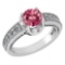 Certified 1.48 Ctw Pink Tourmaline And Diamond Wedding/Engagement Style 14k White Gold Halo Rings