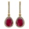 Certified 4.35 Ctw Ruby And Diamond Wedding/Engagement Style 14K Yellow Gold Drop Earrings