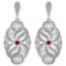 Certified 1.18 Ctw Ruby And Diamond Wedding/Engagement Style 14k White Gold Halo Hanging Stud Earrin