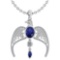 Certified 3.41 Ctw Blue Sapphire And Diamond Eagle Necklace For womens collection 14K White Gold