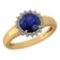 Certified 1.48 Ctw Blue Sapphire And Diamond Wedding/Engagement Style 14k Yellow Gold Halo Rings