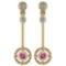 Certified 0.31 Ctw Pink Tourmaline And Diamond Wedding/Engagement Style 14K Yellow Gold Drop Earring