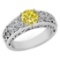 Certified 1.42 Ctw Treated Fancy Yellow Diamond And White G-H Diamond Wedding/Engagement 14K White G