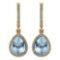 Certified 4.35 Ctw Blue Topaz And Diamond Wedding/Engagement Style 14K Yellow Gold Drop Earrings