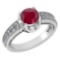 Certified 1.48 Ctw Ruby And Diamond Wedding/Engagement Style 14k White Gold Halo Rings
