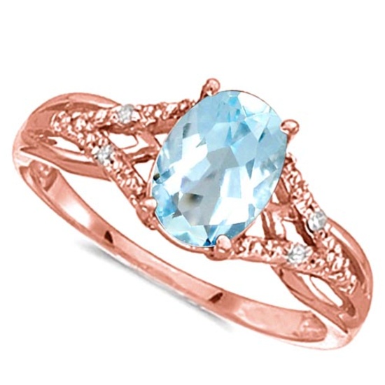 0.95 CARAT SKY BLUE TOPAZ & 0.04 CTW DIAMOND 14KT SOLID RED GOLD RING