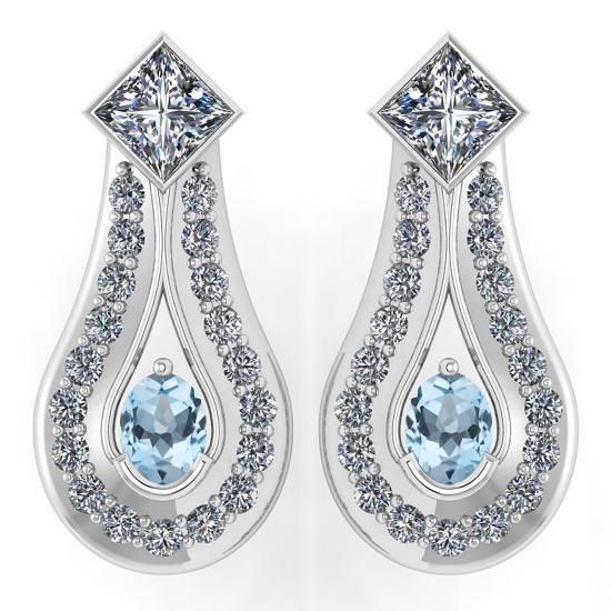 Certified 1.23 Ctw Aquamarine Diamond Wedding/Engagement 14K White Gold Stud Earrings (SI2/I1)