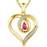 0.6 CARAT RUBY & CZ 14KT SOLID YELLOW GOLD PENDANT
