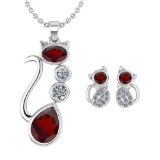 Certified 2.37 Ctw Garnet And Diamond Cat Necklace + Earrings Jewelry Set For Styles Female 14K Whit