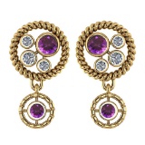 Certified 0.84 Ctw Amethyst And Diamond Wedding/Engagement Style Stud Earrings 14K Yellow Gold