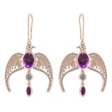 Certified 3.46 Ctw Amethyst And Diamond Eagle Wire Hook Earrings For womens collection 14K Rose Gold