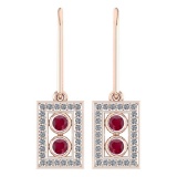 Certified 0.63 Ctw Ruby And Diamond Wedding/Engagement Style 14K Rose Gold Wire Hook Earrings