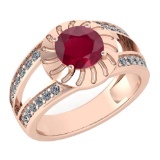 Certified 1.58 Ctw Ruby And Diamond Wedding/Engagement Style 14k Rose Gold Halo Rings