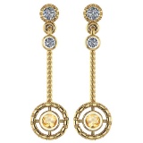 Certified 0.31 Ctw Citrine And Diamond Wedding/Engagement Style 14K Yellow Gold Drop Earrings