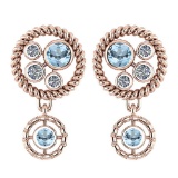 Certified 0.84 Ctw Aquamarine And Diamond Wedding/Engagement Style Stud Earrings 14K Rose Gold