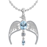 Certified 3.41 Ctw Aquamarine And Diamond Eagle Necklace For womens collection 14K White Gold
