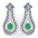 Certified 1.23 Ctw Emerald Diamond Wedding/Engagement 14K White Gold Stud Earrings (SI2/I1)