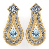 Certified 1.23 Ctw Aquamarine Diamond Wedding/Engagement 14K Yellow Gold Stud Earrings