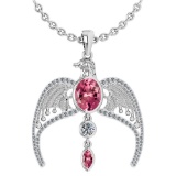 Certified 3.41 Ctw Pink Tourmaline And Diamond Eagle Necklace For womens collection 14K White Gold