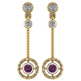 Certified 0.31 Ctw Amethyst And Diamond Wedding/Engagement Style 14K Yellow Gold Drop Earrings