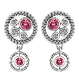 Certified 0.84 Ctw Pink Tourmaline And Diamond Wedding/Engagement Style Stud Earrings 14K White Gold