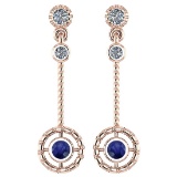 Certified 0.31 Ctw Blue Sapphire And Diamond Wedding/Engagement Style 14K Rose Gold Drop Earrings (S