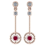 Certified 0.31 Ctw Ruby And Diamond Wedding/Engagement Style 14K Rose Gold Drop Earrings (SI2/I1)