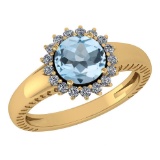 Certified 1.48 Ctw Aquamarine And Diamond Wedding/Engagement Style 14k Yellow Gold Halo Rings