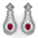 Certified 1.23 Ctw Ruby Diamond Wedding/Engagement 14K White Gold Stud Earrings (SI2/I1)