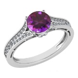 Certified 1.47 Ctw Amethyst And Diamond Wedding/Engagement 14K White Gold Halo Ring (VS/SI1)
