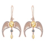 Certified 3.46 Ctw Citrine And Diamond Eagle Wire Hook Earrings For womens collection 14K Rose Gold