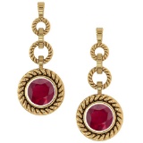 Certified 5.00 Ctw Ruby Wedding/Engagement Style 14k Yellow Gold Halo Hanging Stud Earrings
