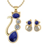 Certified 2.37 Ctw Blue Sapphire And Diamond Cat Necklace + Earrings Jewelry Set For Styles Female 1