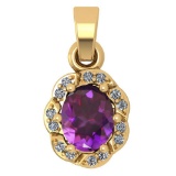 Certified 0.38 Ctw Amethyst And Diamond 14k Yellow Gold Simple Pendant